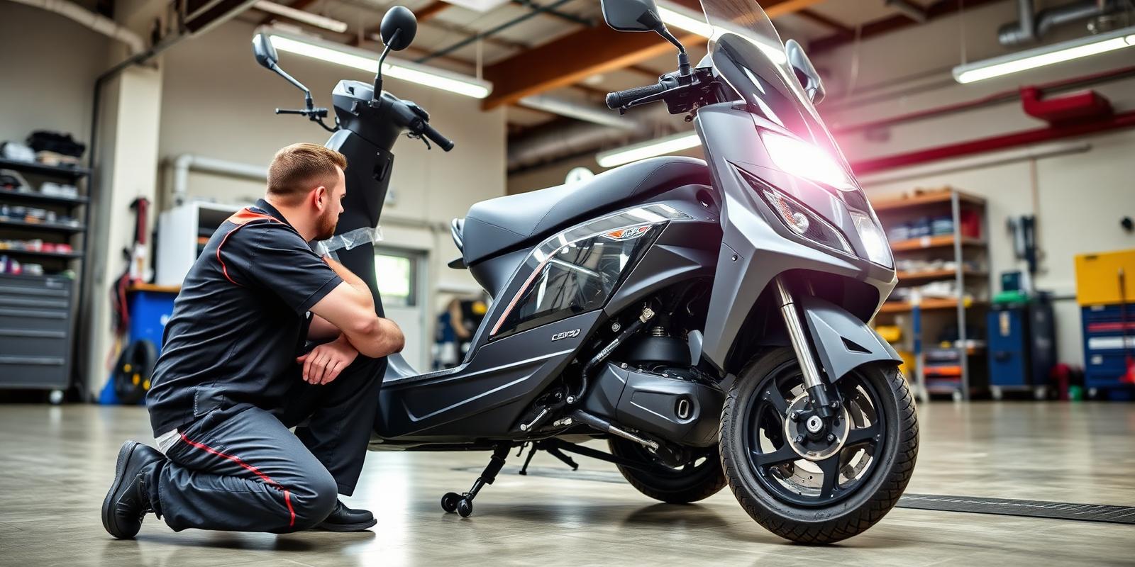 Technician servicing an electric scooter